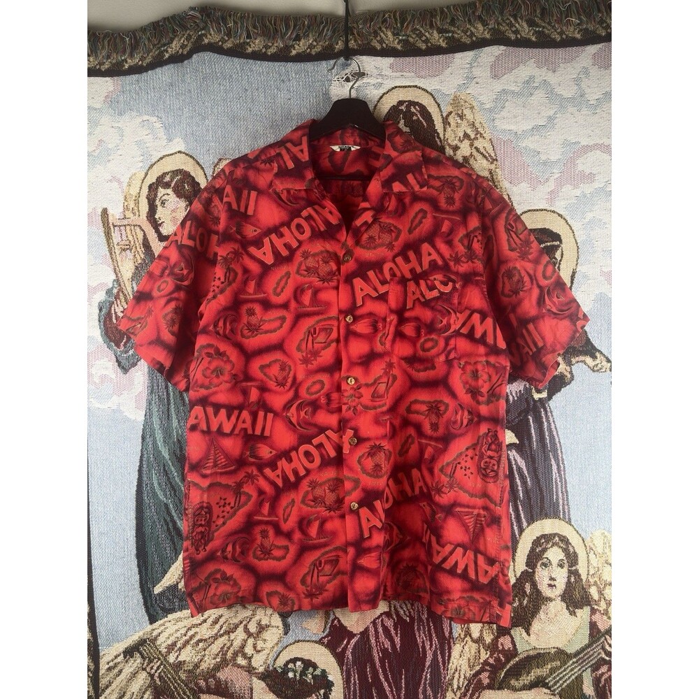 Vintage Ui-Maikai Hawaiian Shirt Mens XL Red Floral Islands True 60s 70s Cotton